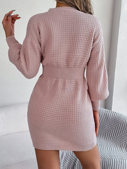 Button V Neck Sweater Dress | Cable Knit Bodycon Outfit