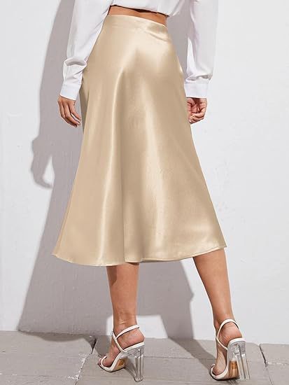Women's Satin High-Waist Midi Skirt – Elegant Summer Slip Skirt