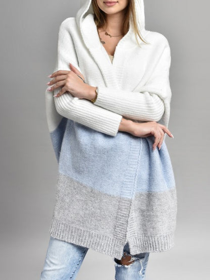 Women's Oversized Hooded Color Block Cardigan Open Front