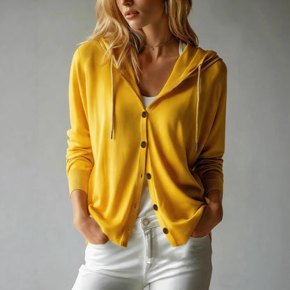 Women's Lightweight Hooded Knit Cardigan Button Front
