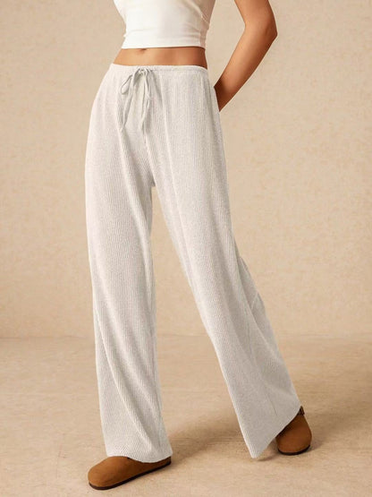 Ribbed Drawstring Wide Leg Lounge Pants