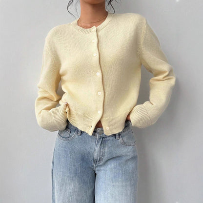 Women's Cropped Cardigan Button Front Soft Knit Relaxed Fit