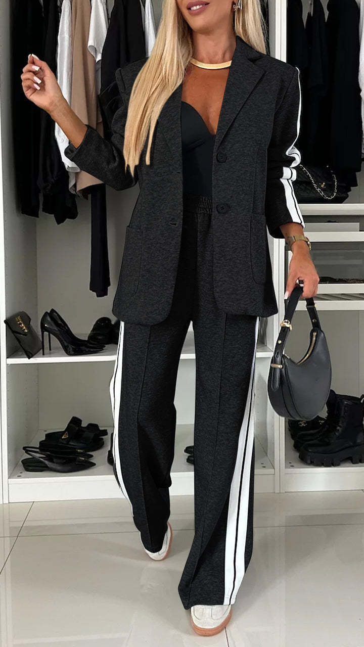 Womens Two Piece Casual Blazer Set Wide Leg Pants