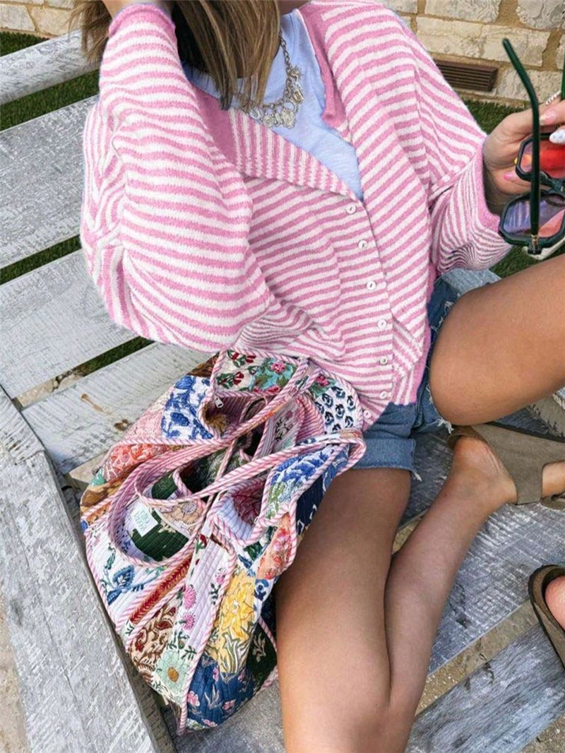 Women's Streetwear Striped Knit Button Cardigan Sweater