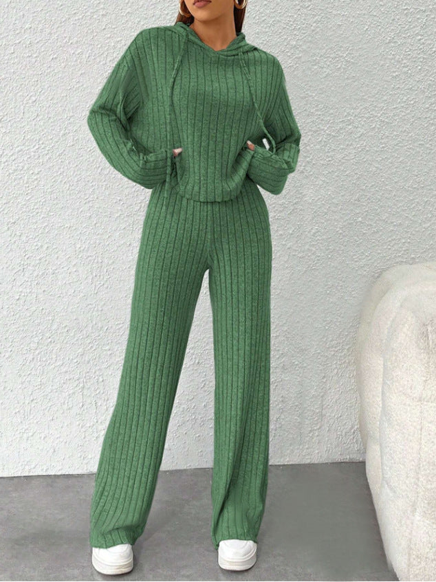 Women's Ribbed Knit Hoodie & Pants Lounge Set