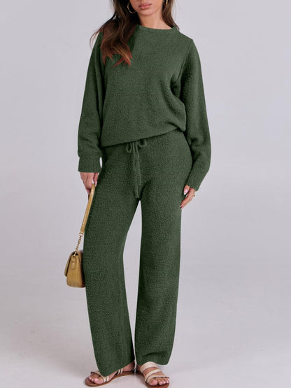 Women's Cozy Knit Two Piece Lounge Set Long Sleeve Outfit