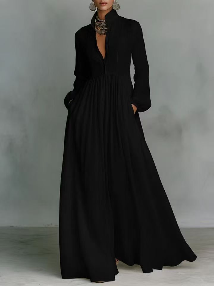 Women’s Elegant Button Down Maxi Dress Long Sleeve Flowy