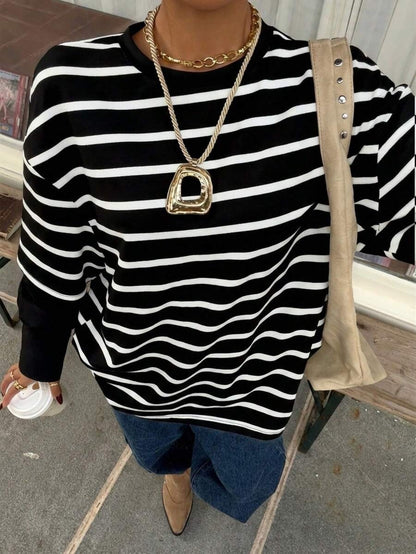 Striped layered look top relaxed long sleeve