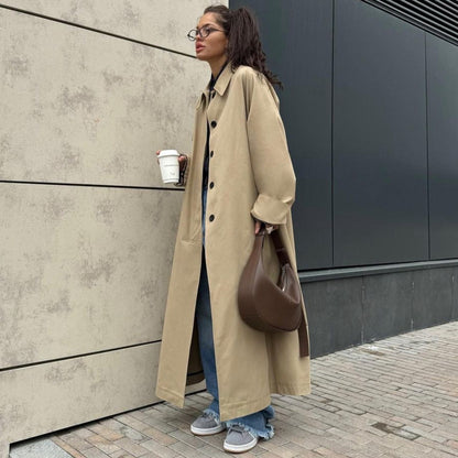 Women's Oversized Long Khaki Trench Coat