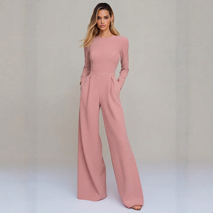Women's Long Sleeve Wide Leg Jumpsuit Business Casual