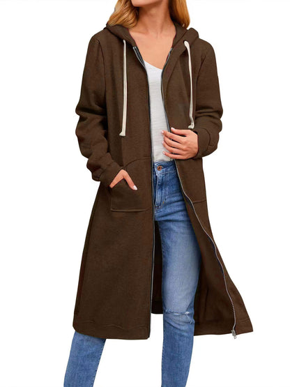 Women's Oversized Long Zip Up Hoodie Fleece Jacket