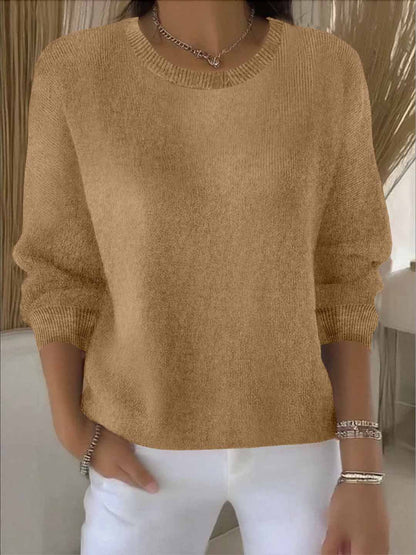 Solid Crew Neck Knit Sweater Long Sleeve Pullover Top