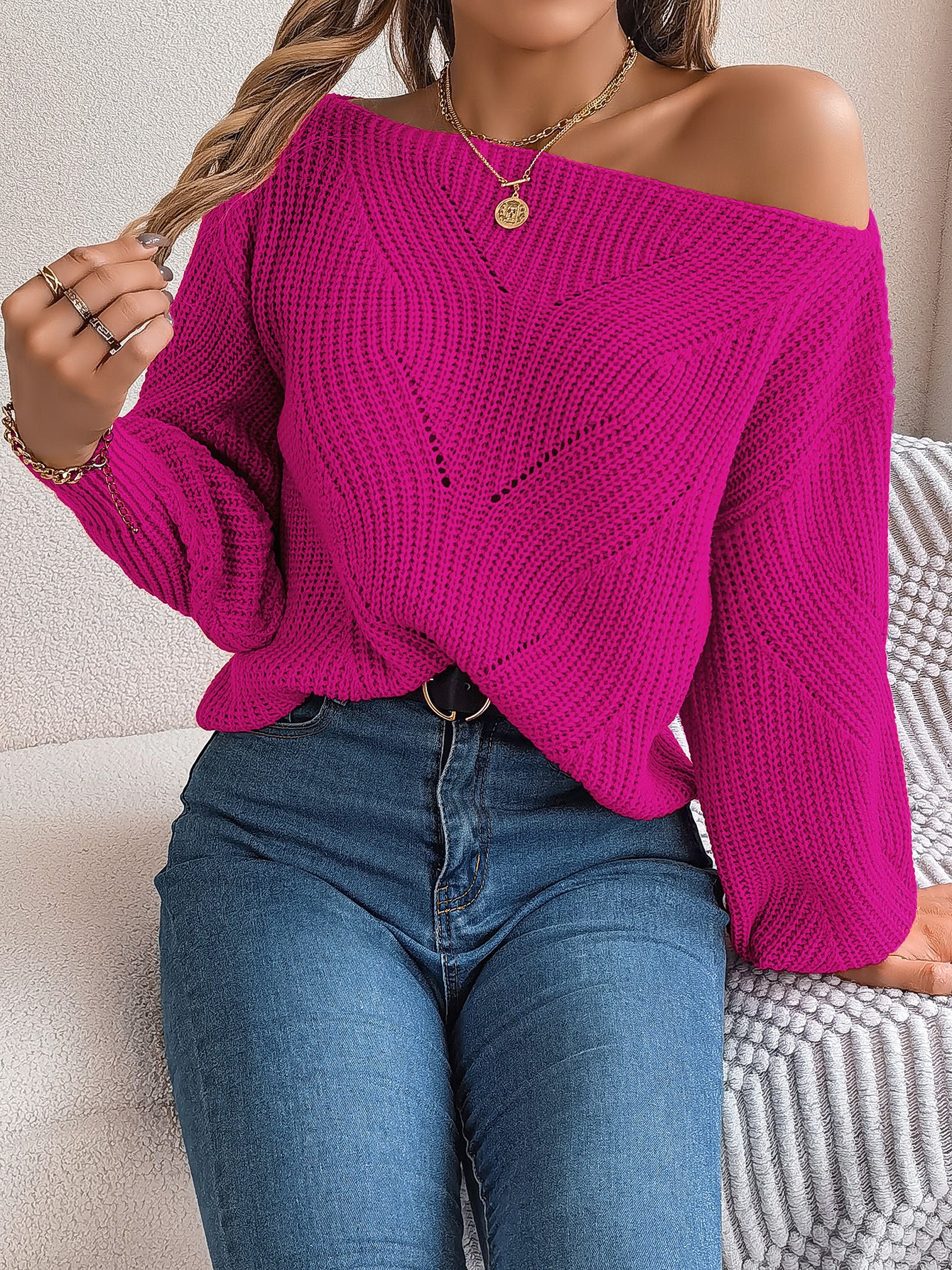 2025 Fall/Winter V-neck Cable Knit Pullover Sweater, Casual Stylish Sweater