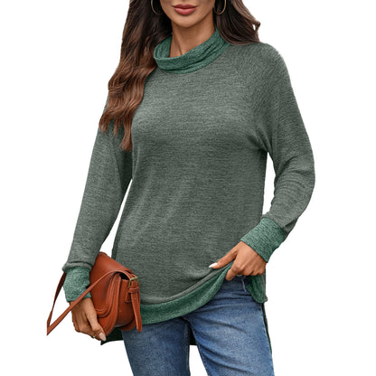 Women's Color Block Cowl Neck Long Sleeve Tunic Top