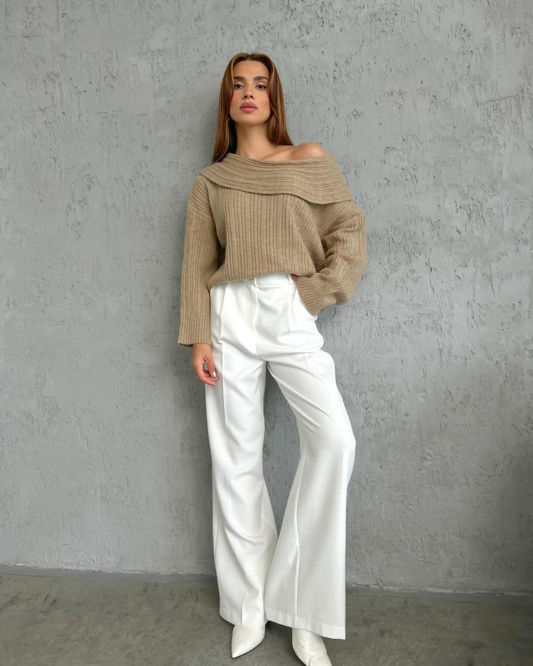 Womens Off Shoulder Bell Sleeve Sweater Oversized Knit Top