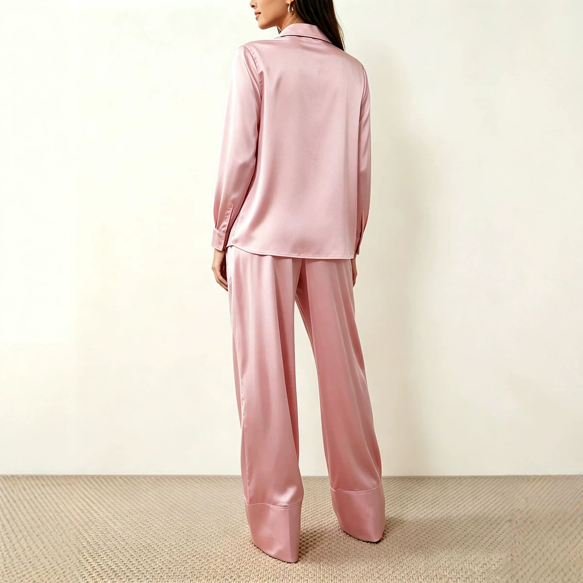 Women's Satin Shirt Wide Leg Pants Two Piece Set