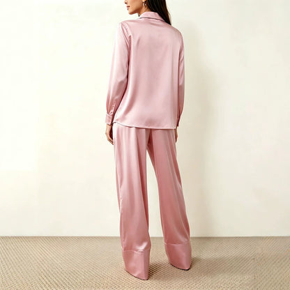 Women's Satin Shirt Wide Leg Pants Two Piece Set