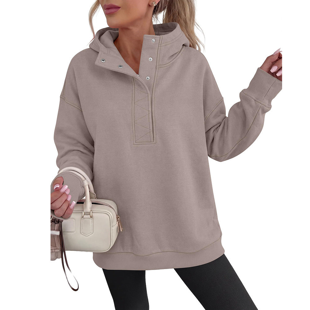 Snap Button Oversized Pullover Hoodie Sweatshirt