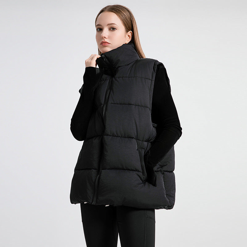 Women's Oversized Puffer Vest Stand Collar Zip Up Quilted
