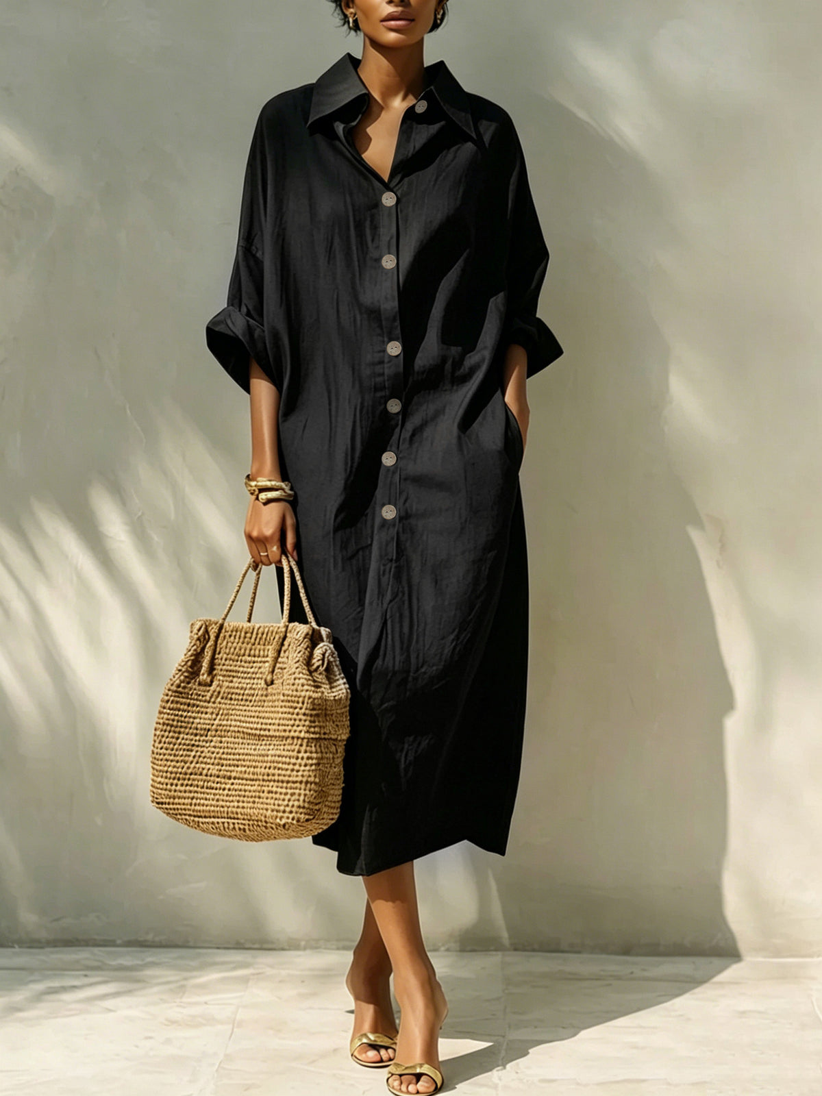 Women Oversized Shirt Dress Long Sleeve Button Down Midi