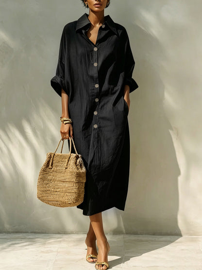 Women Oversized Shirt Dress Long Sleeve Button Down Midi