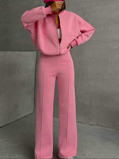Women's Matching Set Zip Jacket Wide Leg Sweatpants
