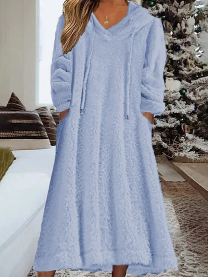 Women Oversized Fleece Hoodie Maxi Dress Loungewear Pockets