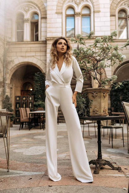 Women's Long Sleeve Blazer Jumpsuit Wide Leg Workwear