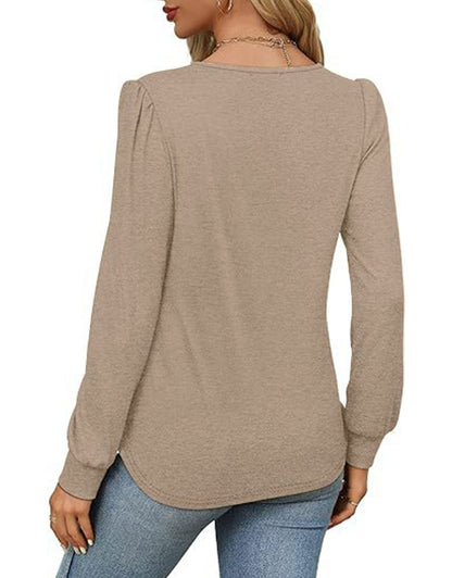Solid Cotton Pintuck Blouse Long Sleeve Work Top