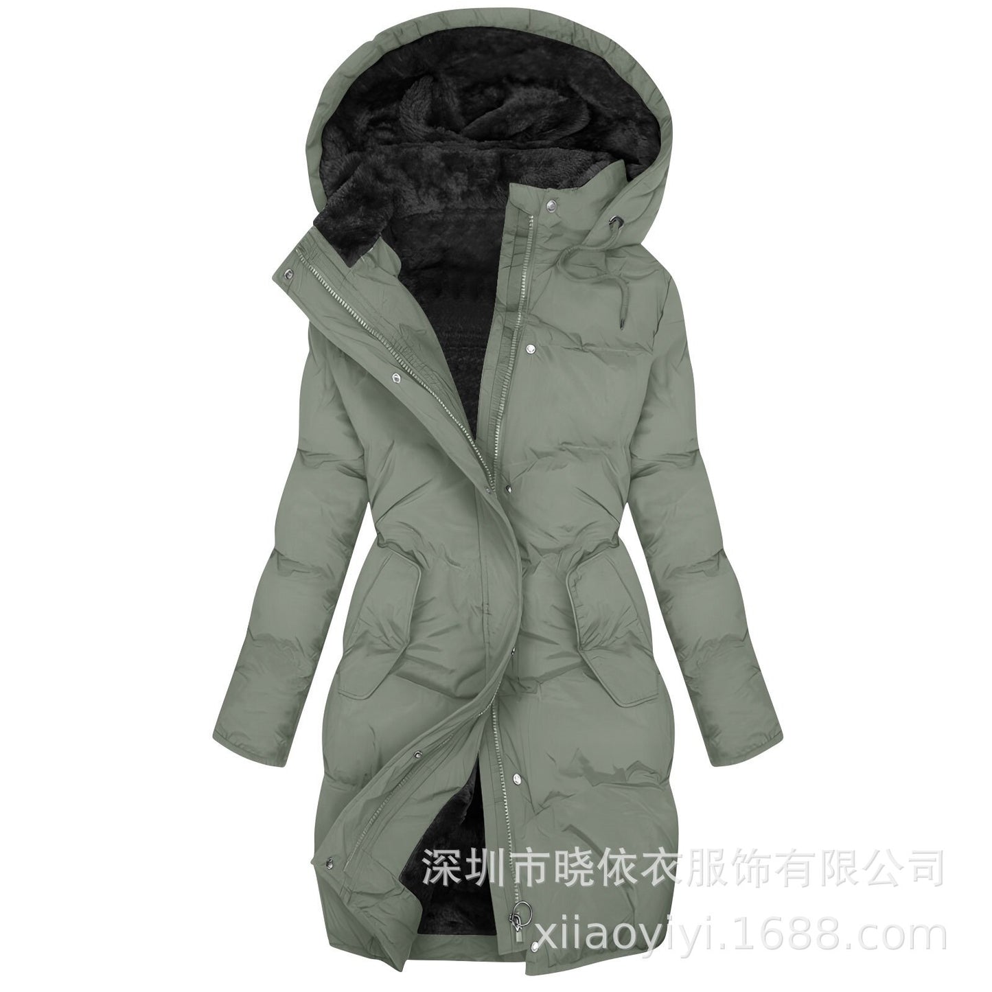 Women's Long Hooded Fur Trim Puffer Coat