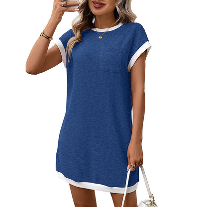 Navy Contrast Trim Pocket T Shirt Dress Casual Shift