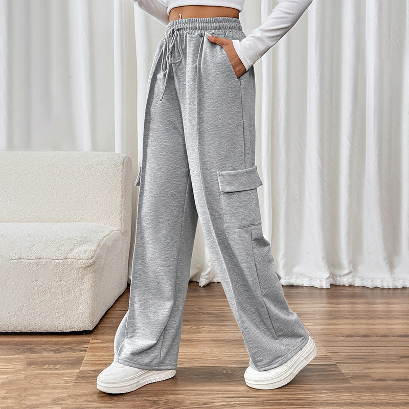 High Waist Drawstring Wide Leg Cargo Lounge Pants