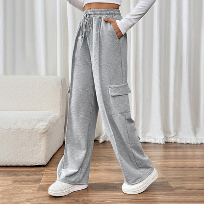 High Waist Drawstring Wide Leg Cargo Lounge Pants
