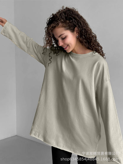 Loose Fit Cotton Long Sleeve Casual T Shirt for Women