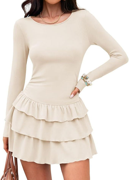 Women's Long Sleeve Ruffle Tiered Mini Dress