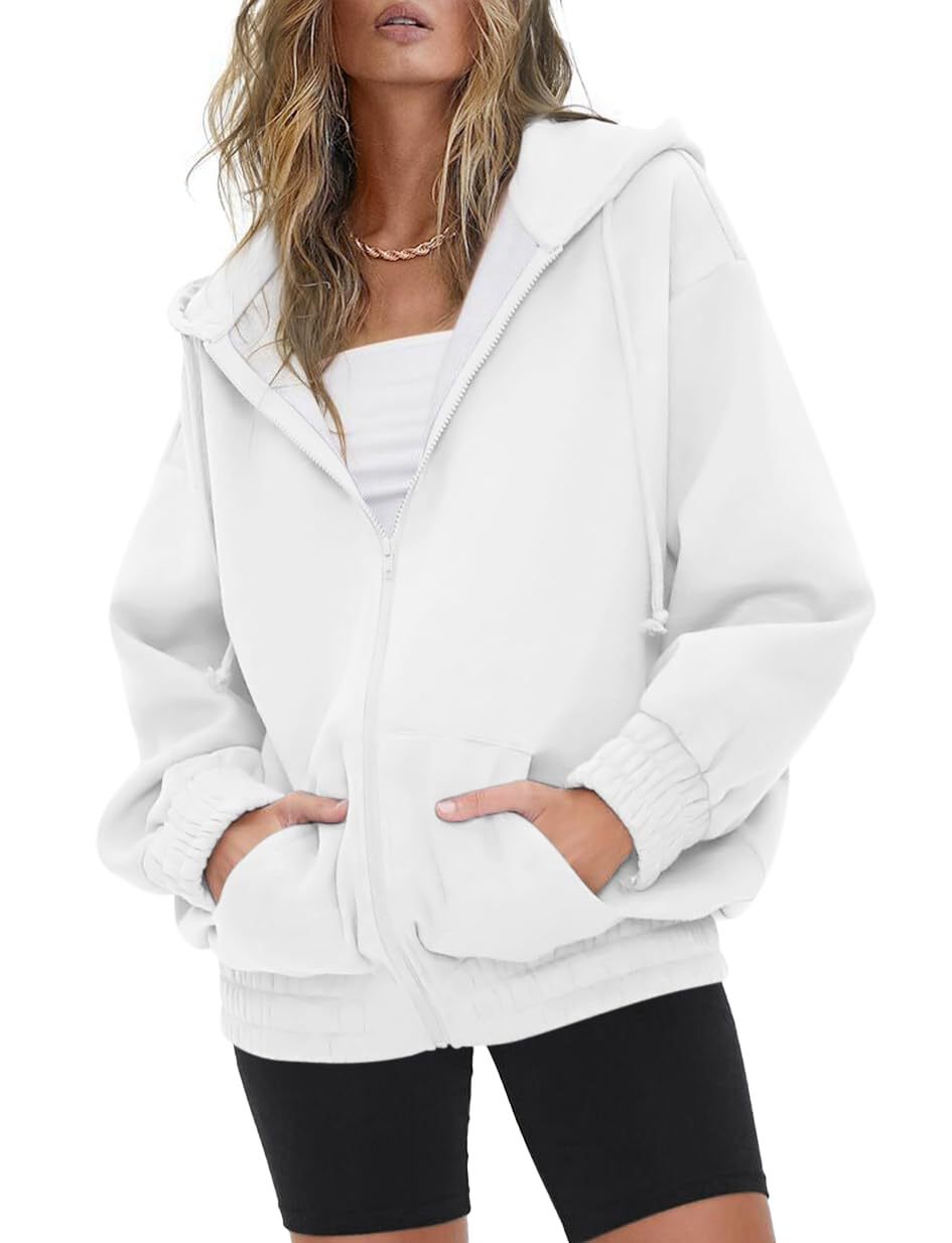 Women's Oversized Fleece Zip Up Hoodie Jacket Casual
