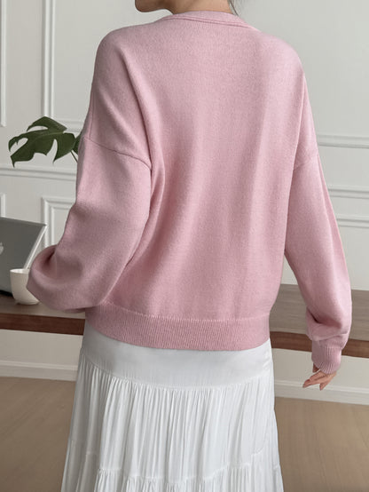 Women’s Solid Color Knit Cardigan V Neck Long Sleeve Top