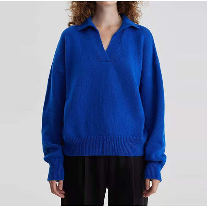 Women's Oversized Polo Collar Knit Sweater Pullover