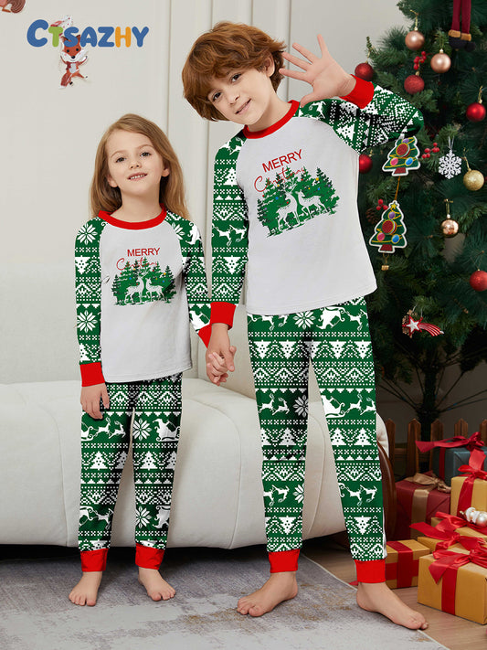 Christmas Deer Letter Striped Parent-child Dress Printed Christmas Pajamas