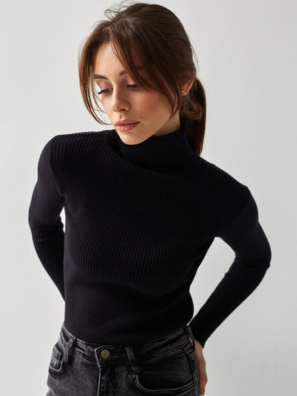 Women's Ribbed Turtleneck Knit Sweater Top