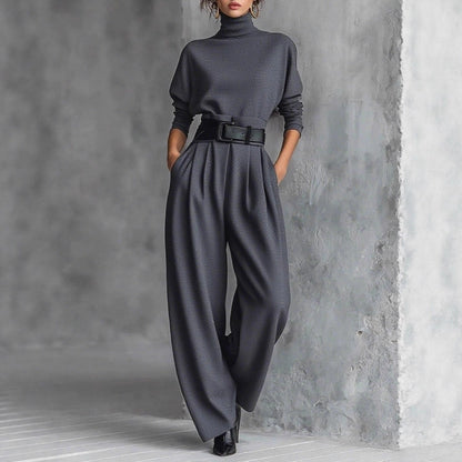 Women's Turtleneck Wide Leg Pants Two Piece Set