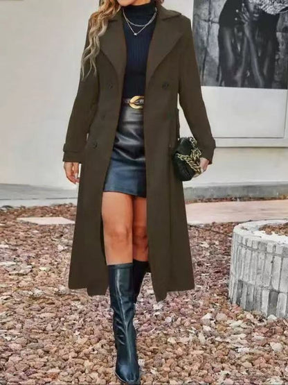 Women's Double Breasted Wool Blend Long Winter Coat