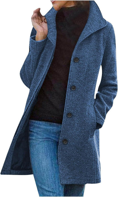 Women's Wool Blend Single Breasted Mid-Length Winter Coat