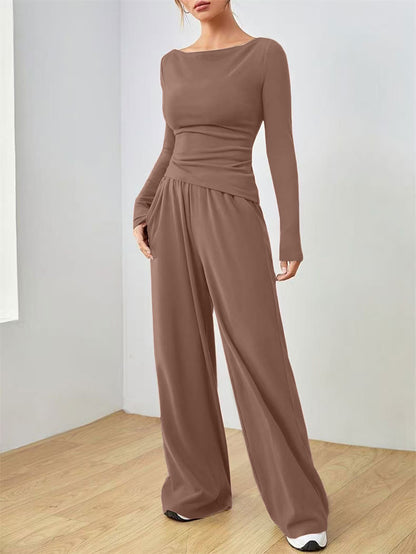 Women's Two Piece Wide Leg Pants Set Long Sleeve