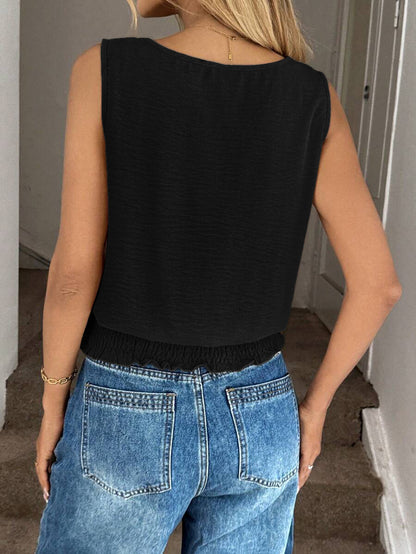 Smocked Hem Sleeveless Tank Top Casual Summer Blouse