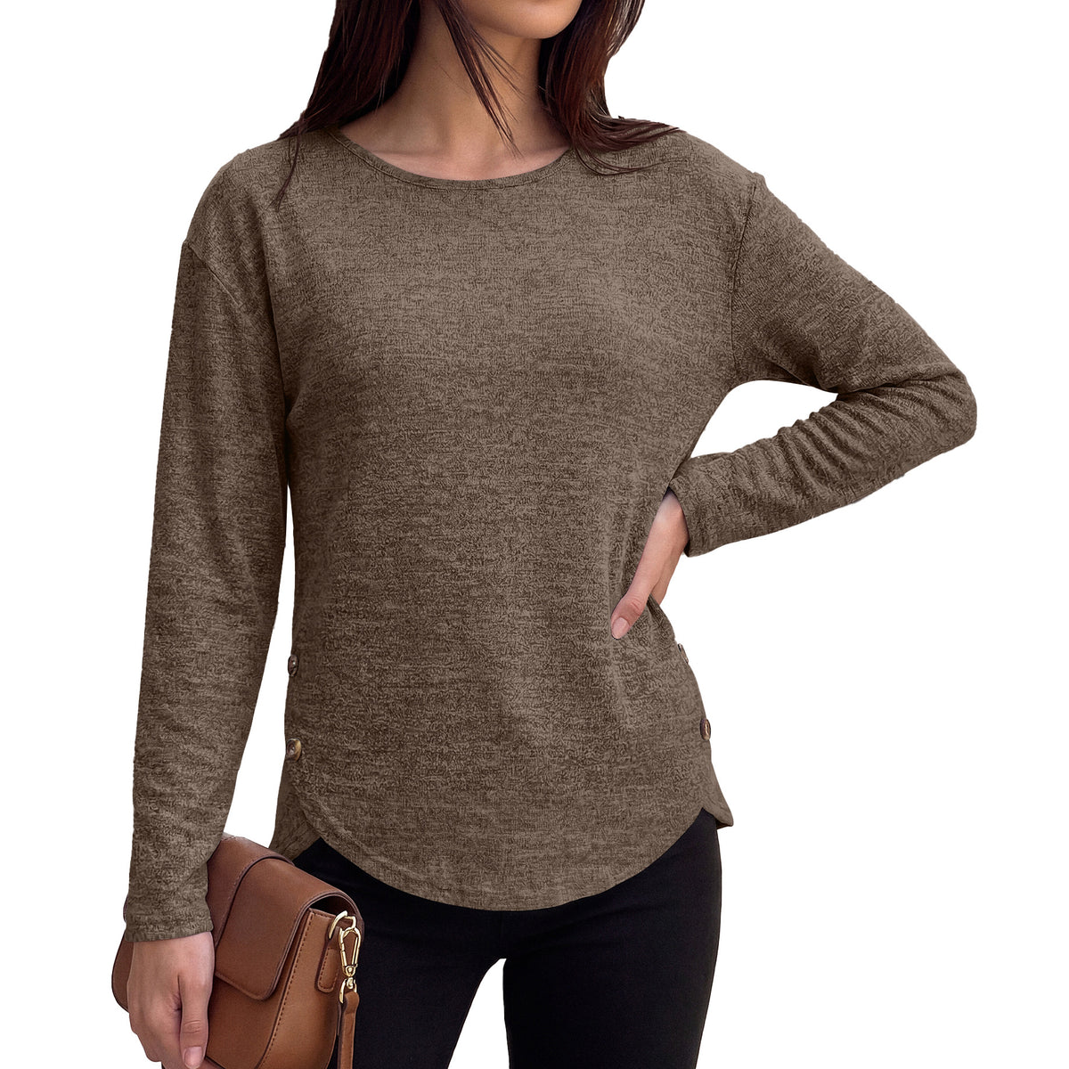 Women's Oversized Side Button Long Sleeve Tunic Top