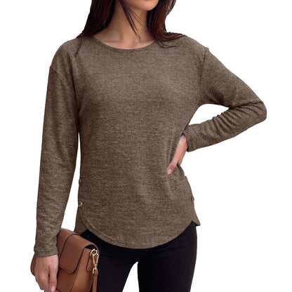 Women's Oversized Side Button Long Sleeve Tunic Top