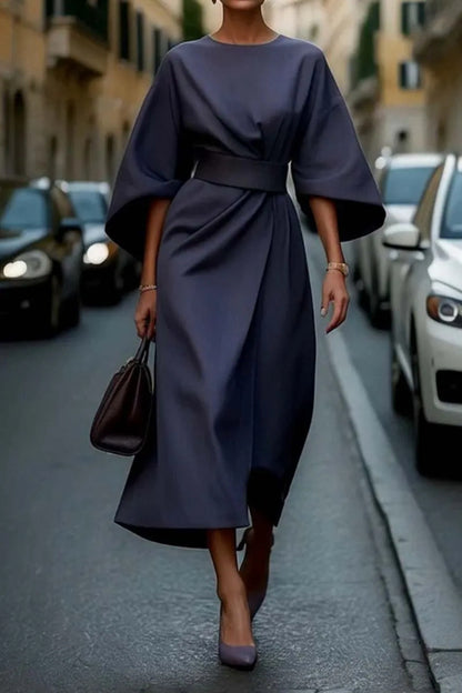 Elegant Batwing Sleeve Tie Waist Maxi Dress