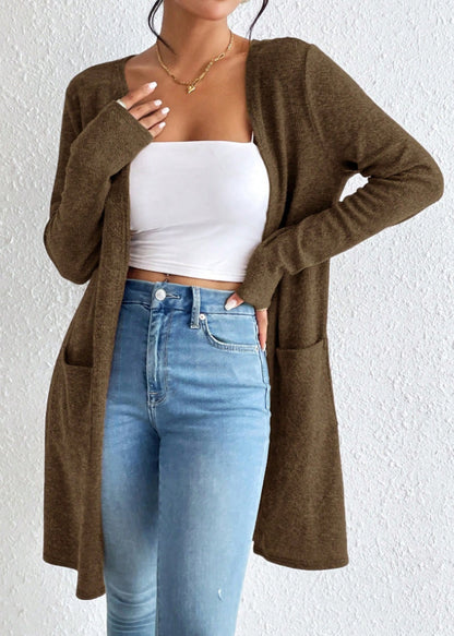 Women's Open Front Long Cardigan with Pockets Soft Knit