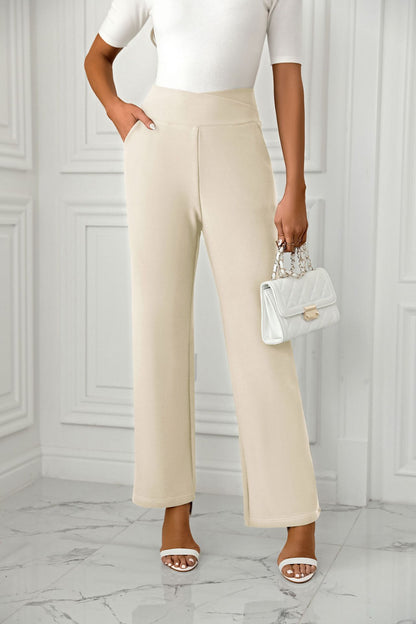 Women's High-Waist Flare Pants - Casual Loose Straight-Leg